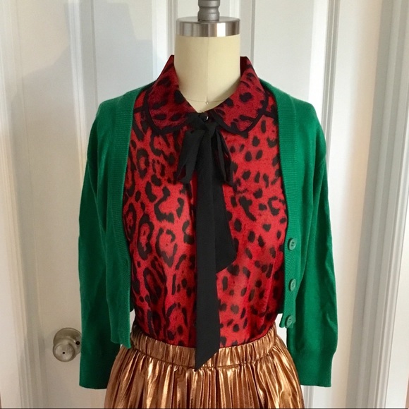 Forever21 Red Leopard Print Bow-Tie Sheer Blouse - Picture 2 of 8
